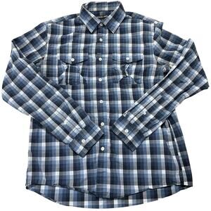 Michael Kors Button Up Shirt Mens Size M Blue Plaid Long Sleeves 100% Cotton